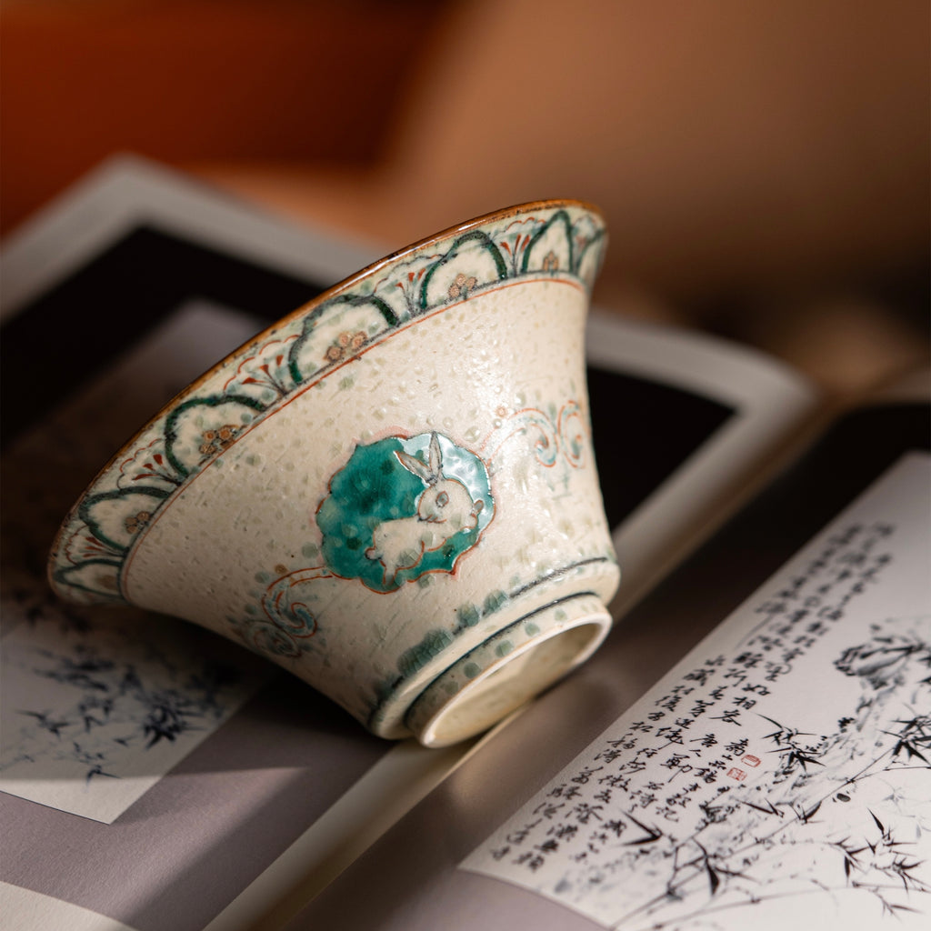 Dunhuang style three rabbits with ears hat bowl shiciji high temperature underglaze color + ancient color hand-painted salad bowl Jingdezhen handmade