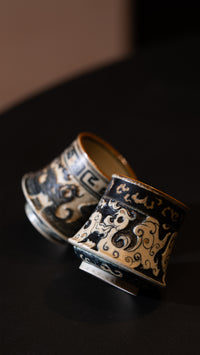 Oriental Aesthetics shiciji Carved loong and Phoenix Pattern Blue and White Porcelain Handmade Coffee Gyro Cup Jingdezhen Handmade Underglaze Color 245ml