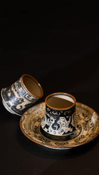 Oriental Aesthetics shiciji Carved loong and Phoenix Pattern Blue and White Porcelain Handmade Coffee Gyro Cup Jingdezhen Handmade Underglaze Color 245ml
