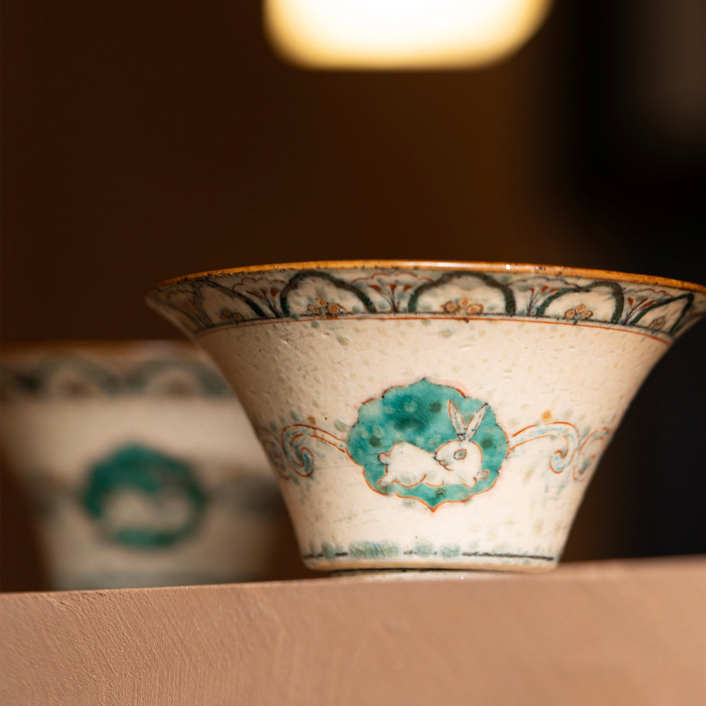 Dunhuang style three rabbits with ears hat bowl shiciji high temperature underglaze color + ancient color hand-painted salad bowl Jingdezhen handmade