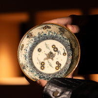 Abundant every year: Traditional fish algae copper coin pattern dinner plate Underglaze blue and white porcelain + ancient color + gold painting Shiciji Jingdezhen handmade pot