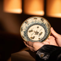 Abundant every year: Traditional fish algae copper coin pattern dinner plate Underglaze blue and white porcelain + ancient color + gold painting Shiciji Jingdezhen handmade pot