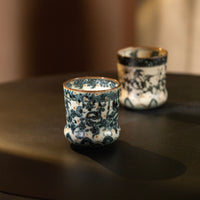 Black and white porcelain Handmade blue and white porcelain traditional lotus pattern Coke cup 280ml-shiciji porcelain studio