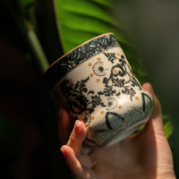 Black and white porcelain Handmade blue and white porcelain traditional lotus pattern Coke cup 280ml-shiciji porcelain studio