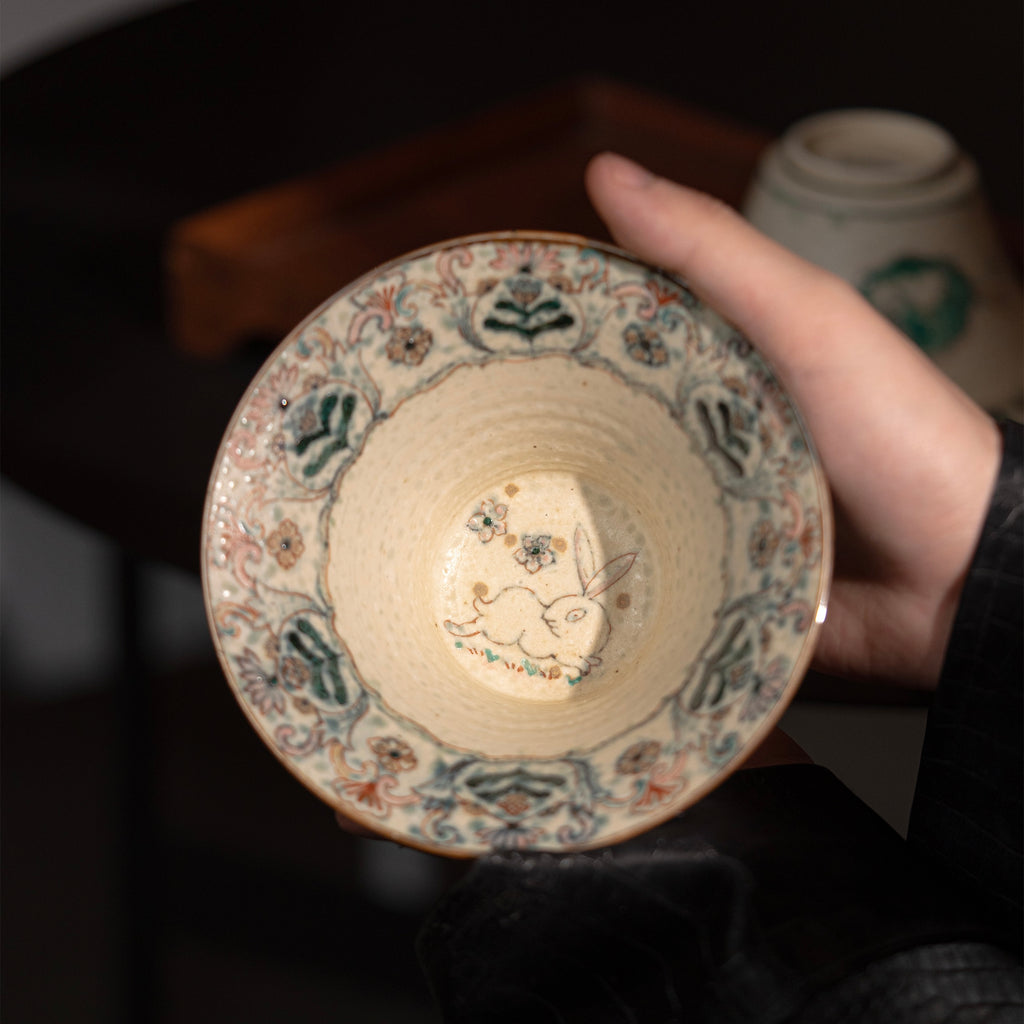 Dunhuang style three rabbits with ears hat bowl shiciji high temperature underglaze color + ancient color hand-painted salad bowl Jingdezhen handmade