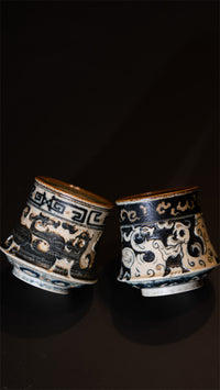Oriental Aesthetics shiciji Carved loong and Phoenix Pattern Blue and White Porcelain Handmade Coffee Gyro Cup Jingdezhen Handmade Underglaze Color 245ml