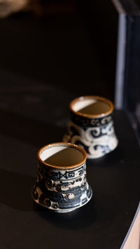 Oriental Aesthetics shiciji Carved loong and Phoenix Pattern Blue and White Porcelain Handmade Coffee Gyro Cup Jingdezhen Handmade Underglaze Color 245ml